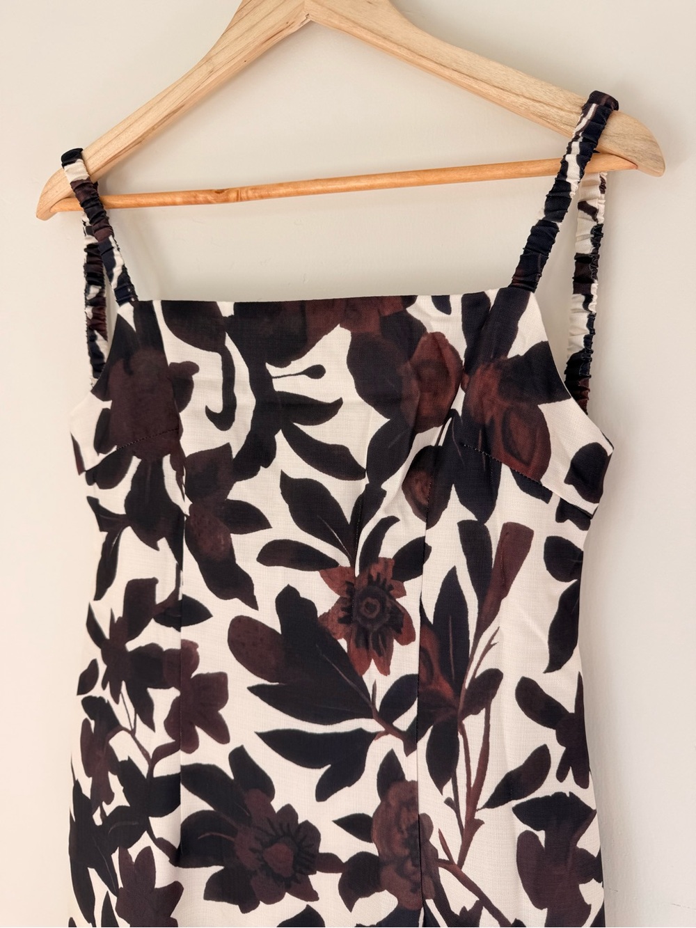 Commense Brown Floral Square-Neck Midi Dress on Cream NWT - Picture 3 of 6